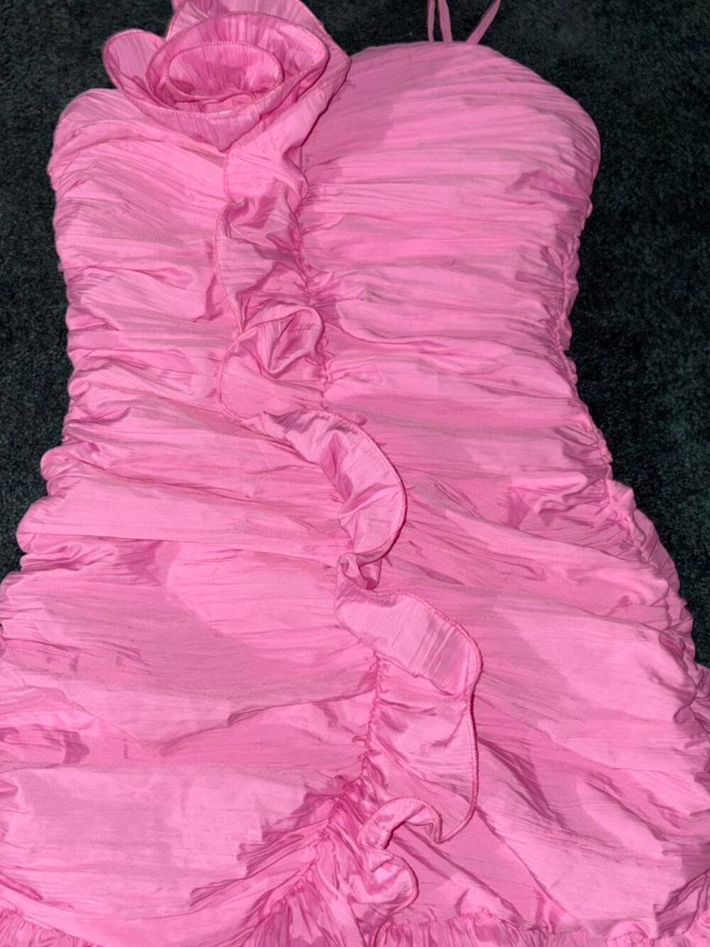 Forever 21  New Rushed Rosette Ruffle Mini Dress 20004786270104 pink M medium
